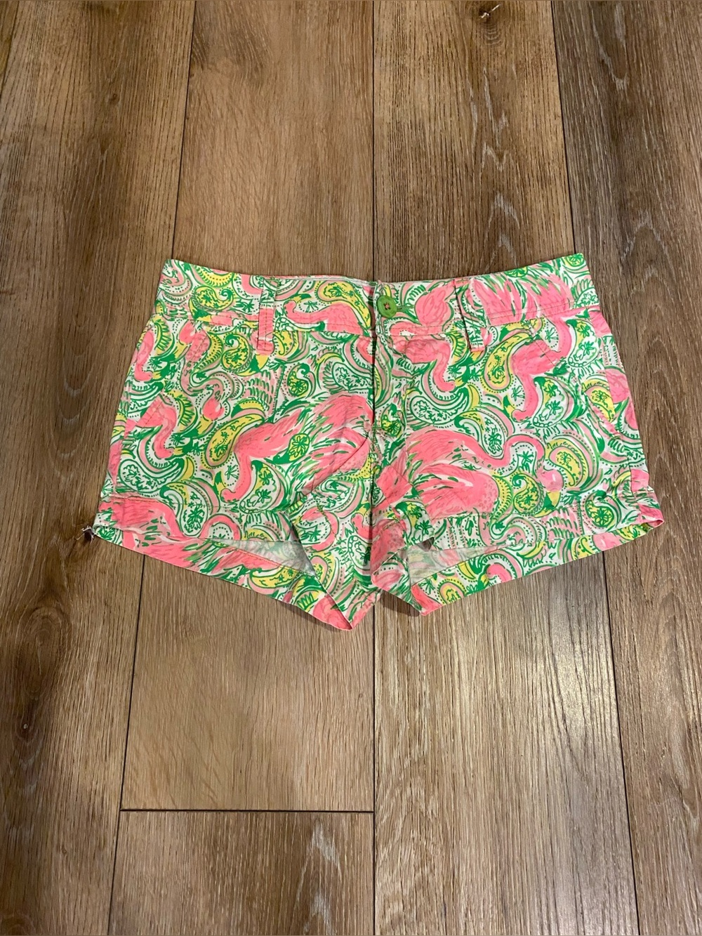 Lilly Pulitzer "The Walsh Short" Pink/Green Flamingo Paisley Print Women's SZ 0